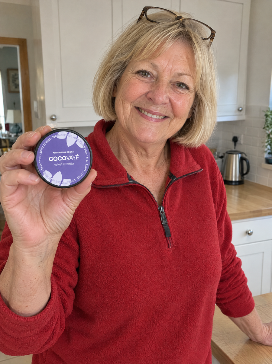 Woman holding CocoVayé Velvet Lavender